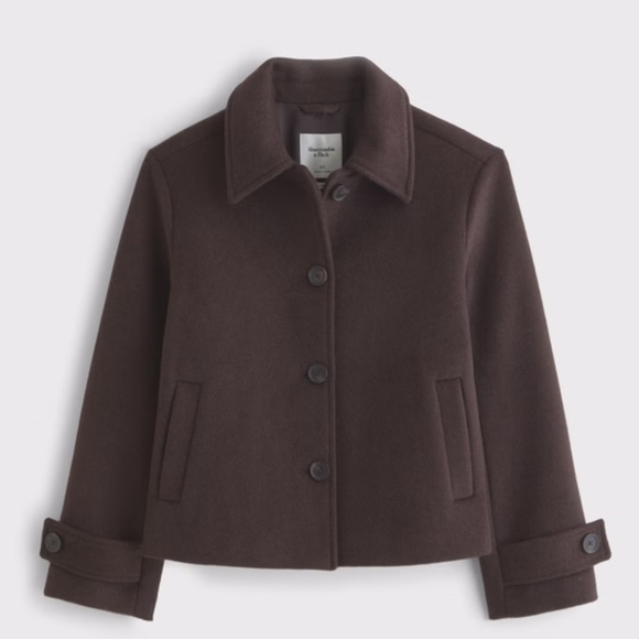 Abercrombie & Fitch EUC Dark Coffee Cropped Wool-Blend Coat XXS - Picture 2 of 16